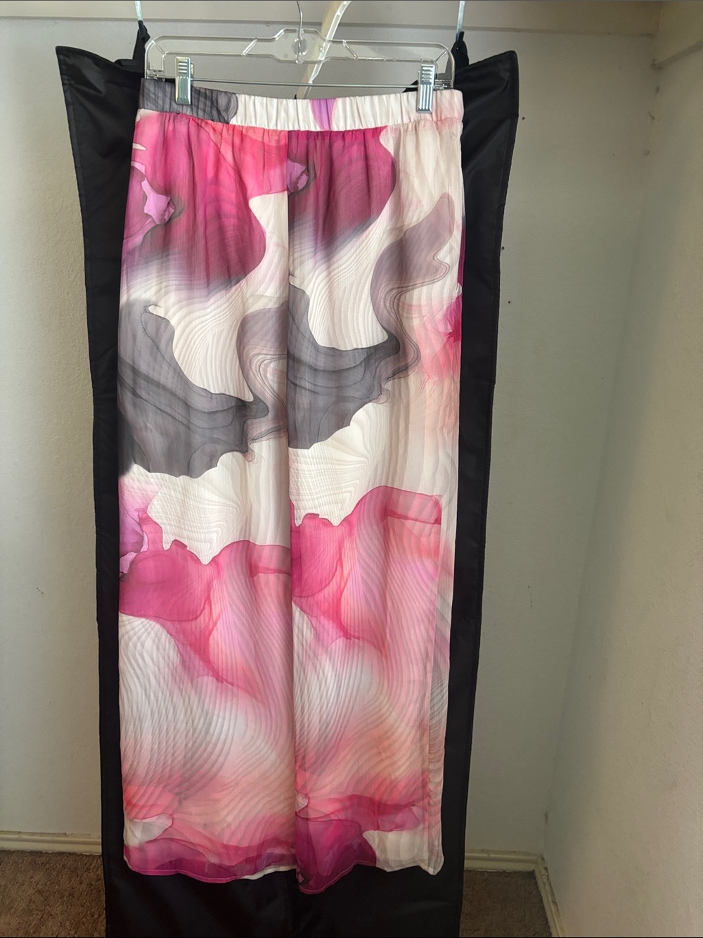 Express Pink & Gray Watercolor Wide-Leg Pants